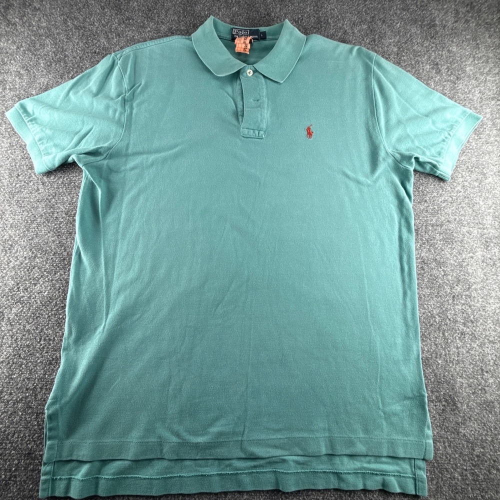 Polo Ralph Lauren Mens Large Teal Green Short Sleeve Pique Cotton Polo Shirt